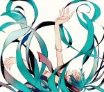  1girl closed_eyes falling fuyusuke green_hair hatsune_miku headphones highres long_hair necktie open_mouth solo twintails very_long_hair vocaloid 
