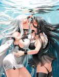  2girls battleship-symbiotic_hime black_hair black_nails breast_press breasts bubble choker detached_sleeves horns incipient_kiss kantai_collection long_hair multiple_girls nail_polish red_eyes ribbed_sweater seaport_hime shinkaisei-kan sweater symmetrical_docking thigh_strap undercover_brothers underwater very_long_hair white_hair yuri 