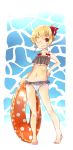  alternate_hairstyle fang hair_up highres innertube midriff murani navel one_eye_closed rumia swimwear touhou 