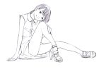  1girl monochrome original sandals short_hair sketch solo traditional_media yoshitomi_akihito 