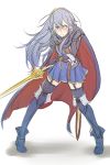  blue_eyes blue_hair blush cape fire_emblem fire_emblem:_kakusei gloves long_hair lucina skirt sword tiara tusia weapon 