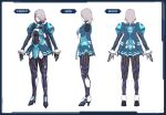  1girl concept_art dress high_heels miniskirt pantyhose phantasy_star phantasy_star_online_2 sega short_dress silver_hair simple_background skin_tight skirt solo thigh-highs 