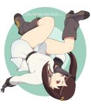  1girl accho_(macchonburike) boots brown_hair dress earrings gloves hair_ornament jewelry legs looking_at_viewer red_eyes short_dress short_hair simple_background smile solo twintails 
