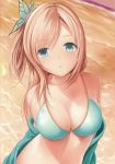  1girl aqua_bikini aqua_eyes arms_behind_back bikini blonde_hair blush boku_wa_tomodachi_ga_sukunai breasts bust butterfly_hair_ornament hair_ornament kashiwazaki_sena long_hair looking_at_viewer nannacy7 side_ponytail solo swimsuit water 