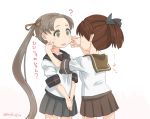  2girls ? ayanami_(kantai_collection) cheek_pinching kantai_collection multiple_girls pinching ponytail shikinami_(kantai_collection) translation_request 