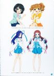  4girls absurdres adapted_costume barefoot black_hair blue_eyes blue_hair brown_eyes brown_hair casual detached_sleeves highres hiradaira_chisaki isaki_kaname japanese_clothes long_hair miko mukaido_manaka multiple_girls nagi_no_asukara official_art sailor_collar shiodome_miuna short_hair side_ponytail sitting twintails 