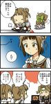  blush brown_eyes brown_hair closed_eyes comic double_bun elbow_gloves forehead_protector gloves hachimaki hair_intakes half_updo headband instrument jintsuu_(kantai_collection) kantai_collection karaoke long_hair maracas microphone mori_(unknown.) multiple_girls naka_(kantai_collection) open_mouth scarf school_uniform sendai_(kantai_collection) serafuku short_hair singing skirt smile translation_request two_side_up 