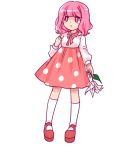  1girl blush_stickers brillante dreaming_mary dress flower long_sleeves mary_(dreaming_mary) mary_janes pink_eyes pink_hair shoes short_hair socks solo 