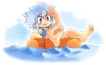  1girl barefoot bikini blue_eyes blue_hair feet innertube oyatsu_(mk2) sitting smile soles solo swimsuit toes water 