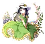  1girl black_hair dainanagousha dress flower hat long_hair looking_at_viewer mana_(418208360) original solo violet_eyes 