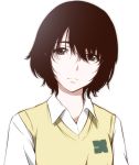  1girl black_eyes black_hair frown head_tilt highres looking_at_viewer mishima_lisa pre3445 school_uniform solo sweater_vest zankyou_no_terror 