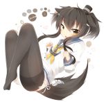  1girl anchor animal_ears black_hair black_legwear brown_eyes character_name dog_ears dog_tail hairband headgear highres kantai_collection long_sleeves open_mouth panties sailor_collar sailor_dress satou_saya short_hair short_hair_with_long_locks smile solo tail thigh-highs tokitsukaze_(kantai_collection) underwear white_panties 