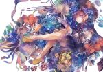  1girl brown_hair bubble cha_goma fish flower gloves hat jellyfish original surreal violet_eyes 