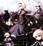  1girl alice_margatroid blonde_hair book bow capelet doll dress frilled_dress frills fuonon glowing glowing_eyes grimoire_of_alice hair_bow hairband highres lance polearm shanghai_doll short_hair string touhou weapon 