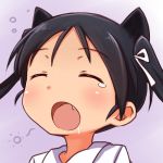  1girl a9b_(louis814) animal_ears black_hair cat_ears closed_eyes fang francesca_lucchini hair_ribbon lowres open_mouth ribbon sleepy solo strike_witches tears twintails yawning 
