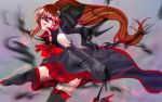  1girl black_gloves black_legwear blue_eyes boots cure_unlovely elbow_gloves genderswap gloves grey_background hair_ornament hair_ribbon hairpin happinesscharge_precure! highres long_hair magical_girl miturousoku phantom_(happinesscharge_precure!) ponytail precure red_skirt redhead ribbon skirt smile solo thigh-highs thigh_boots unlovely_(happinesscharge_precure!) very_long_hair 