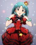  1girl :o artist_request brown_eyes crown cuff_links dress finger_to_face green_hair idolmaster idolmaster_million_live! official_art tokugawa_matsuri 