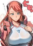  1girl aida_reihanton blue_eyes breasts gundam gundam_reconguista_in_g highres large_breasts long_hair looking_down nuezou redhead solo translation_request 