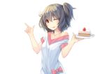  1girl ;p brown_hair cake feihong food looking_at_viewer one_eye_closed original red_eyes side_ponytail smile solo tongue tongue_out 
