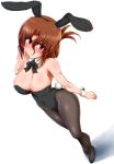  1girl animal_ears bowtie breasts brown_hair bunny_tail bunnysuit cleavage detached_collar folded_ponytail hayate_no_gotoku! highres long_hair maria pantyhose ponpo rabbit_ears red_eyes tail wrist_cuffs 