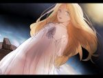  1girl blonde_hair blue_eyes dress dutch_angle floating_hair letterboxed lonelyethyl long_hair looking_at_viewer marnie omoide_no_marnie ribbon solo white_dress 