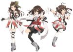  &gt;:) 3girls ;d brown_eyes brown_hair double_bun elbow_gloves gloves hair_ribbon headband idol jintsuu_(kantai_collection) kantai_collection kirito_(tundereyuina) long_hair multiple_girls naka_(kantai_collection) one_eye_closed open_mouth ribbon school_uniform sendai_(kantai_collection) short_hair smile two_side_up 