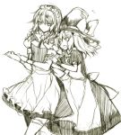  hina_(pico) hina_(pixiv) izayoi_sakuya kirisame_marisa monochrome multiple_girls sketch thighhighs touhou 