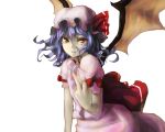  bat_wings blue_hair commentary face hands hat middle_finger red_eyes remilia_scarlet short_hair tears touhou twh_(artist) wings 