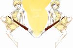  blonde_hair brother_and_sister gemini gemini_(vocaloid) giant_brush highres kagamine_len kagamine_rin liadne overalls paint paintbrush painting siblings smile twins vocaloid 