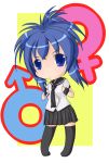  blue_eyes blue_hair chibi kampfer senou_natsuru skirt tagme thigh-highs 