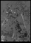  grey highres japanese_clothes kimono monochrome saigyouji_yuyuko shippou_(pattern) skeleton skull touhou 