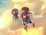  broom character_request hat red_eyes red_hair redhead sky sword ugif wallpaper weapon 