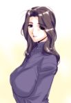 1girl black_hair breasts large_breasts lipstick long_hair magaki_ryouta original smile solo sweater turtleneck 