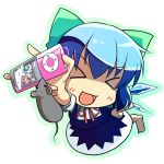  &gt;_&lt; antennae barefoot blue_hair blush_stickers bow cirno digital_media_player dress from_above green_hair hair_bow ice ipod microphone mouse multiple_girls mystia_lorelei open_mouth pink_hair short_hair touhou ugif wings wriggle_nightbug 