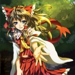  bow brown_hair detached_sleeves hair_bow hakurei_reimu nature navel outstretched_arm outstretched_hand ribbon sen_hisame smile touhou water wind 