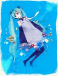 aqua_eyes aqua_hair bad_id detached_sleeves flower hatsune_miku headphones headset leaf leaves long_hair mig_(36th_underground) necktie petals planet smile solo star thigh-highs thighhighs twintails very_long_hair vocaloid 