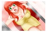 bath blush breasts cleavage green_eyes hong_meiling large_breasts long_hair naked_towel open_mouth red_hair redhead solo surprised touhou towel tsukinoya very_long_hair 