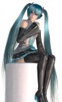  3d aqua_eyes aqua_hair detached_sleeves hatsune_miku headphones headset hinemaru long_hair necktie sitting skirt solo thighhighs twintails very_long_hair vocaloid zettai_ryouiki 