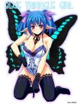  blue_hair blush breasts butterfly_wings cleavage fairy genshi gloves hair_ribbon kneeling legs multicolored_eyes original pointy_ears red_eyes ribbon solo thigh-highs thighhighs twintails wings 