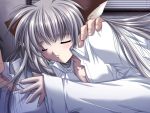  animal_ears cuddle cuddling dress_shirt long_hair shirt silver_hair tail very_long_hair yamamoto_kazue 