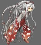  fujiwara_no_mokou hair_bow hair_ribbon long_hair red_eyes ribbon seiju_natsumegu silver_hair suspenders touhou 