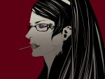  bayonetta bayonetta_(character) black_hair earrings glasses long_hair mole npn violet_eyes 