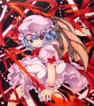  blurry danmaku hat highres jpeg_artifacts laser lavender_hair red_eyes remilia_scarlet ribbon short_hair spear_the_gungnir touhou yuki_tsuki_sou 