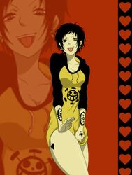  black_hair bottomless earrings genderswap one_piece tattoos thighs trafalgar_law 