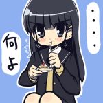  1girl amagami ayatsuji_tsukasa bad_id black_eyes black_hair blush cake eating food long_hair pastry school_uniform solo yonayo 