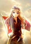  axis_powers_hetalia bad_id belarus_(hetalia) blonde_hair bow bow_(weapon) cloud dagger flag hair_bow hair_ribbon knife long_hair medieval purple_eyes ribbon sasano_shiki sky solo sunlight violet_eyes weapon white_russia 