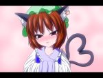  blush cat_ears cat_tail chen cosplay earrings fang heart heart_tail jewelry multiple_tails solo tail touhou yakumo_ran yakumo_ran_(cosplay) yasha_(artist) 