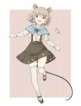  1girl akagashi_hagane animal_ears capelet grey_hair jewelry looking_at_viewer mouse mouse_ears mouse_tail nazrin pendant red_eyes short_hair skirt smile solo tail thigh-highs touhou white_legwear zettai_ryouiki 