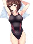  1girl brown_eyes brown_hair competition_swimsuit girls_und_panzer highres nishizumi_maho nksk one-piece_swimsuit short_hair swimsuit towel wet 