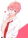  1boy character_name finger_to_mouth free! heart highres male necktie open_mouth pink_hair school_uniform shigino_kisumi short_hair smile solo violet_eyes 